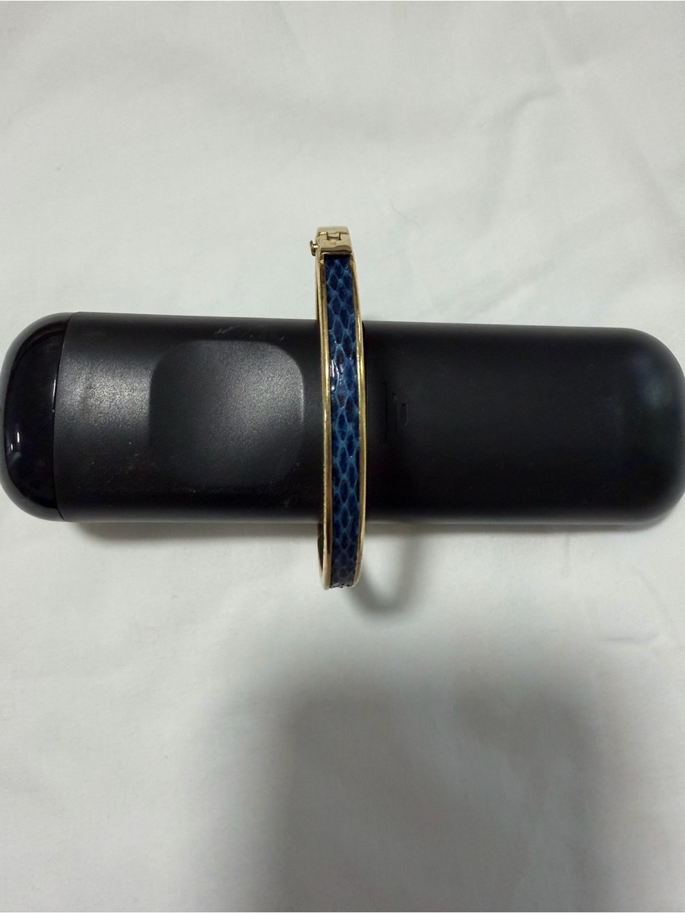 Gold-Tone Bangle Bracelet with Blue Snake-Pattern Inlay